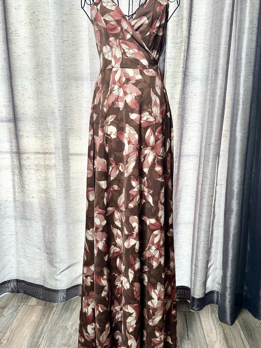 NWT Floral Wrap Maxi Dress in Brown and Blush Size M